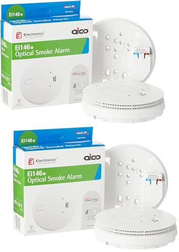 Aico Ei146e Détecteur de fumée Optique avec Alimentation Secteur AC et Pile alcaline de Secours 9 V.