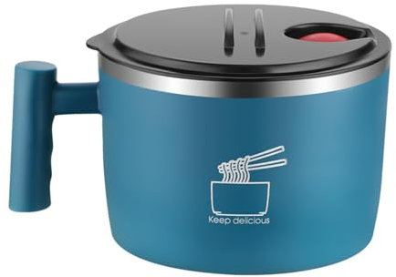 LOVIVER Cuenco de Ramen de estilo japonés con tapa y asa, vajilla de cocina de 35oz, recipiente para almuerzo, ensalada, tazón de sopa Udon para senderismo y, Azul