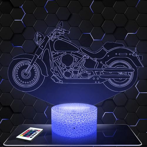 Nachttischlampe - Touch-Nachtlicht Moto Davidson 3D-LED-Lampe Illusion, Geschenkidee Weihnachten Geburtstag Junge und Mädchen Nachttischlampe Kinder- oder Erwachsenenzimmer