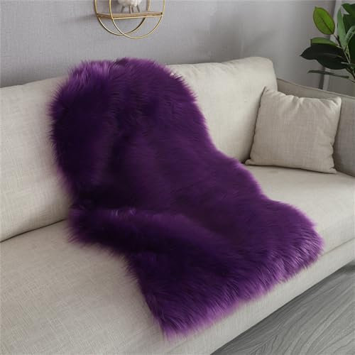 Treer Faux Lammfell Schaffell Teppich, Lammfellimitat Teppich Longhair Fell Optik Nachahmung Wolle Bettvorleger Kunstfell Dekofell Sofa Matte für Kinderzimmer (60x100cm,Lila)