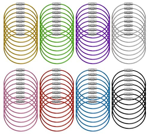 MEMOFYND 64 Pieces Key Ring Wire Rope, Large Key Ring, Stainless Steel Key Ring, Nylon Coated Wire Rope, Colorful Key Ring