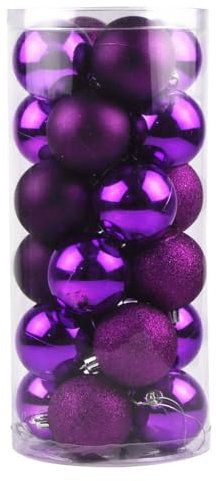 Christbaumschmuck Kugeln Rot Weihnachtskugeln Deko Baumkugeln Weihnachtsdekoration zum Aufhängen, 24 Stück, Dekorationen, Kugeln, Weihnachtsfeier, Ornament, Weihnachtskugeln (Purple, One Size)