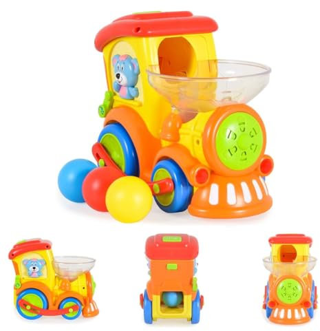 Moni Spielzeug Zug 958, Kugelbahn, 3 Bunte Bälle, Musik- und Lichtfunktion gelb
