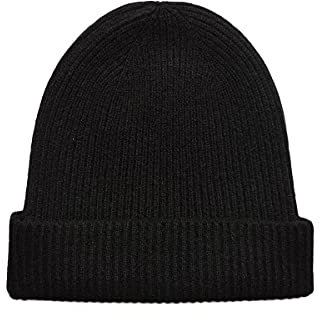 iMongol Reine Kaschmir-Mütze, gerippt, für Damen und Herren, Unisex, aus 3-lagigem Garn, hergestellt von Prime Cashmere Yarns, Schwarz, M