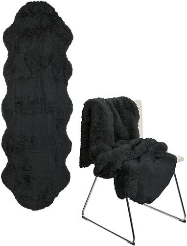 Brandsseller Teppich 60 x 180 cm Lammfelloptik Kunstfell XXL Fellimitat Langflorteppich Lammfellauflage Schaffellimitat - Anthrazit
