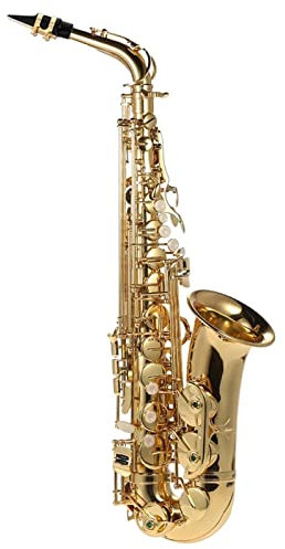 COMETX Altsaxophon Altsaxophon aus Mib Messing lackiert Gold Saxophon flach in mi 802 Schlüsselart Blasinstrument mit Reinigungsbürste Stoffhandschuhe Gepolsterte Tasche mit Gürtel