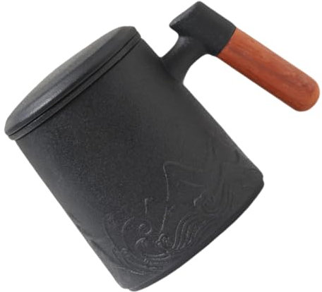 ABOOFAN Tasse En Céramique Avec Anse En Bois Et Infuseur 400 Ml Noir Mug à Thé Avec Couvercle Séparation Thé Feuilles Café Au Lait Bureau Maison Ensemble