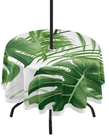Green Leaf – Nappe d'extérieur avec trou pour parasol – Imperméable – Nappe ronde de 152,4 cm – Pour terrasse, jardin, barbecues, réunions de famille