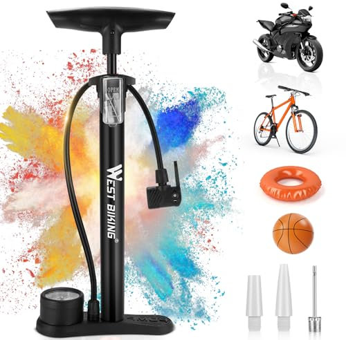 Fahrradpumpe Luftpumpe Fahrrad für alle Ventile - 11 Bar / 160 Psi Standluftpumpe mit Manometer - Standpumpe für Rennrad, E-Bike, Mountainbike - Fahrrad Pumpe für Französische Ventile