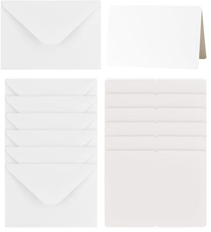 50er Set Faltkarten Set mit Umschlägen, 14,2x9,5cm Blanko Falt-Karten inkl C6 Briefumschläge, Klappkarten Kuverts, Blanko Einladungskarten für Hochzeit Geschenk Grußkarten (Weiß)