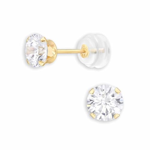 Monkimau Elegante 14K Gold Ohrstecker mit Zirkonia | Runde 5mm 585er Gold Ohrringe für Damen und Herren | Feines Echtgold Schmuck Geschenk