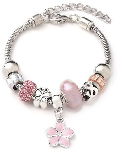 ARROMI Charm Armband, Armband Mädchen, Bettelarmband, Verstellbares Bettelarmband, Charm Manschetten Armband Für Mädchen, Glitzernden Kristall Armband, Geschenk Für Mädchen (Rosa)