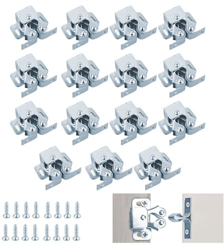12 pcs Double Roller Catches for Cupboards, Cupboard Door Catches and Latches with Screws, Door Catches for Internal Doors Metal Cabinet Catches and Latches for Bookcase, Cabinet, Cupboard, Wardrobe