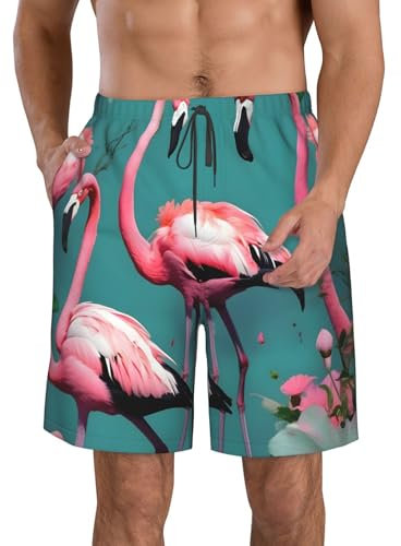 Short de plage décontracté à séchage rapide pour homme Motif flamant rose, blanc, M