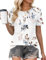PLOKNRD T Shirts for Women UK Crew Neck Summer Ladies Tops Short Sleeve Casual Womens Blouse White Floral L