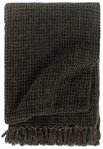 LAPOOH Überwurf, Tagesdecke, Sofa Überwurfdecke, Blanket, Sofaüberwurf, Bettüberwurf, Couchdecke, Sommerdecke, Kuscheldecke, Baumwolle 220x250 cm Anthrazit/Braun