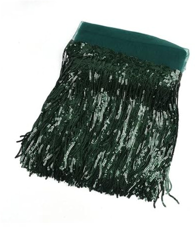 BrightGlow Fransenborte zum Nähen Pailletten-Ketten-Fransenborte 30CM Breite Trim Fransenband von The Yard Tanzfransen Pailletten Fransen Besatz für DIY Handwerk Kleidung Grün 1 Yard
