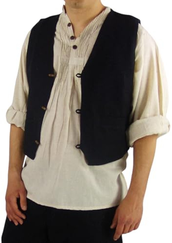 Leonardo Carbone® Herren Handgewebte Weste Lutz | Mittelalterliches Design | Praktische Taschen | Weste | Herrenmode | Mittelalterkleidung | Wikingerbekleidung | Baumwolle Schwarz 3XL