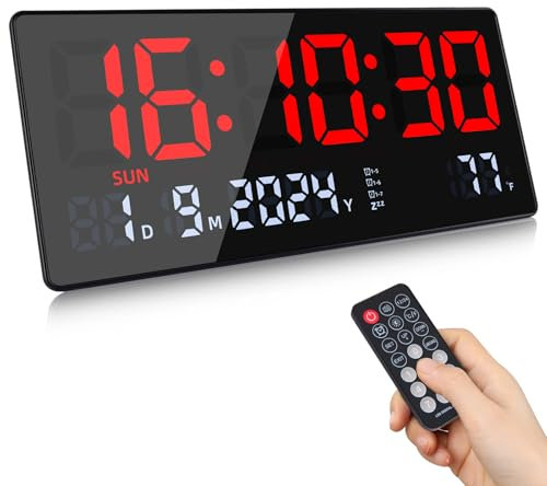 Fuloon Reloj de Pared Digital, 15,5 Grande Reloj Despertador Digital con Calendario, Segundos, Temperatura, Fecha, Semana, Reloj de Mesa Digital con Soporte para Salón Cocina Oficina