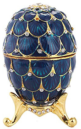 Wdfnexalai Mini Enamel Rhinestone Easter Egg Jewelry Box Wedding Ring Box Dark Blue