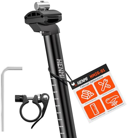 HENMI Fahrrad Sattelstütze mit Schnellspanner Sattelklemme,Verstellbar Sattelstange 27.2mm mit 350mm Länge für E-Bikes,MTB,Rennrad,Trekking