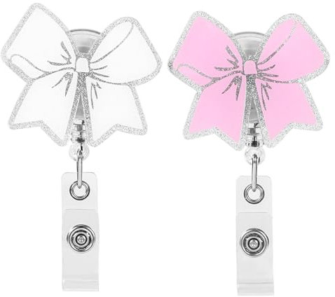 2 Stück Abzeichenrolle mit Schleife, Acryl Einziehbar Kartenhalter Clip Süß Namensschildhalter-Clip für Krankenschwester Medizinisches Personal Krankenpflegeschüler Lehrer