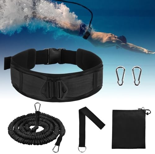 YOOHBERRYS Breiterer Schwimmgurt Pool Erwachsene, 10cm Breiter Pool Schwimmgurt, 4-12M Verstellbarer Gegenstromanlage für Pool mit 2× 304 Edelstahl Ersatzschnallen für Schwimmtraining Geeignet