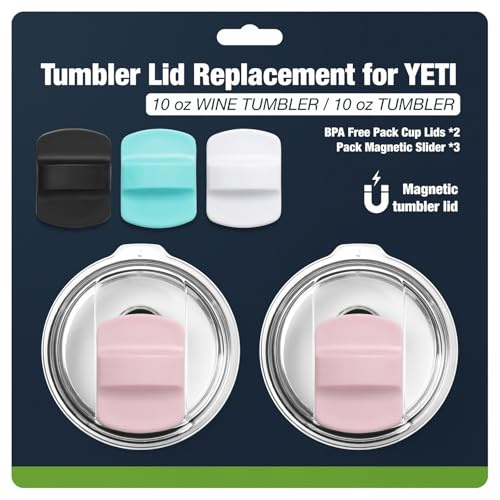 10 oz Tumbler Lids,Magnetic Tumbler Lid Replacement for Travel Coffee Mug,BPA Free 2 Pack Pink Tumbler Lids & 3 Pack Magnetic Slider