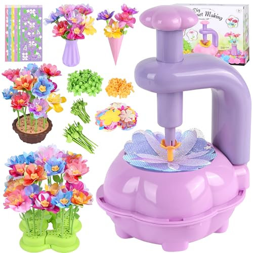 Charmofun DIY Blumen Bastelset Kinder, Basteln Mädchen 3 4 5 6 7 Jahre, Blumen Basteln Spielzeug mit Blumenmaschine, Blumengarten Spielzeug, Blumenstrauß Geschenke für Mädchen ab 3 Jahre