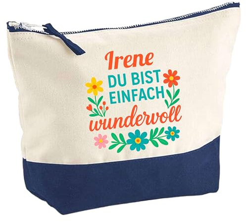 Große Kosmetiktasche Irene Wundervoll – Schminktäschchen Make-up & Kulturtasche aus Baumwolle 5L – Geschenkidee Muttertag Geburtstag Schwester Weihnachten