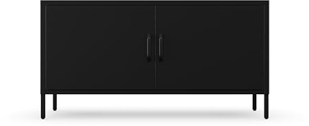 Jan Nowak TV Schrank, Fernsehschrank Metall - ROSA - TV Board Glitzernd für Wohnzimmer, Schlafzimmer - Industrial Loft Stil - Fernsehtisch mit Türen und Stauraum - 115 x 59,5 x 40 cm | Schwarz