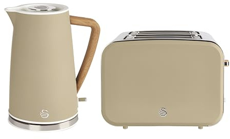 Swan Nordic Kitchen Set, 1.7L Rapid Boil Kettle 1500W and 4 Slice Toaster, Oatmeal, SK14610OAT/ ST14620OAT