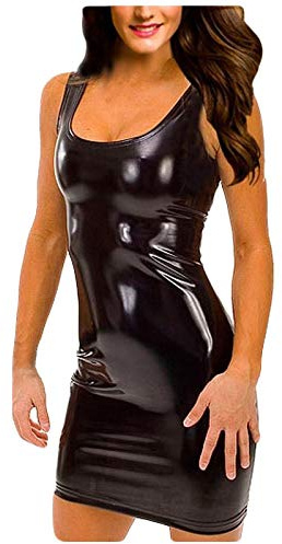 Women's Wetlook Dress Long Sleeve Patent Leather Party Dress with Zip Sleepwear Clubwear Tight Clothing Party Clothing Motorcycle Body One Piece with Leg Cut-Out Bodysuit, Q1 black, 4XL