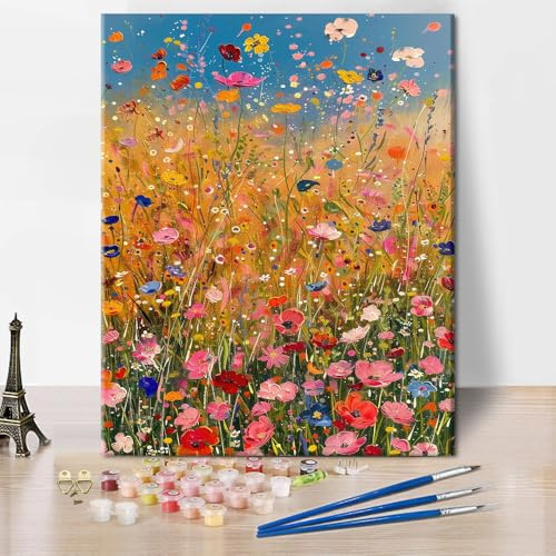 Blühende Blumen Malen nach Zahlen Erwachsene, Wildblumen Malen nach Zahlen Set für Erwachsene, DIY Blühende Pflanzen Ölgemälde Zeichnung für die Wanddekoration zu Hause 40 x 50 cm (ohne Rahmen)