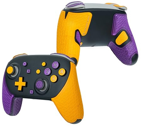 SHADOW BOOLT Kit de poignées de manette pour Nintendo Switch 2 Pro – Antidérapantes, multi-textures, absorbant la transpiration (violet et jaune)