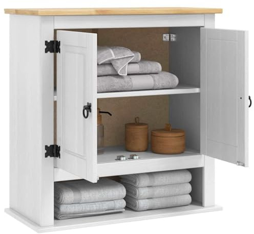 vidaXL Hängeschrank Corona Weiß 70 x 33 x 71,5 cm Massives Kiefernholz, Wohnzimmer, Rechteckig, Robustes Möbel für den Alltag, Modernes Design, Einfach zu reinigen, Bequeme Sitzmöglichkeiten