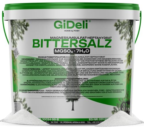 GiDeli Bittersalz Magnesiumsulfat 3 kg Dünger für Koniferen & Thuja | reich an Magnesium und Schwefel, wasserlösliche Kristalle, für Nadelbäume und Hecke, wiederverschließbarer Eimer