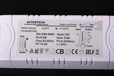Transformateur d'alimentation Aftertech 12V 3A DIMMABLE sur 220v Variable 36w D1E3