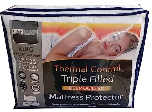 HIGH LIVING Quilted Mattress Protector, Triple Filled Mattress Topper Hypoallergenic Extra Deep Fitted Cover 40 cm (Single)