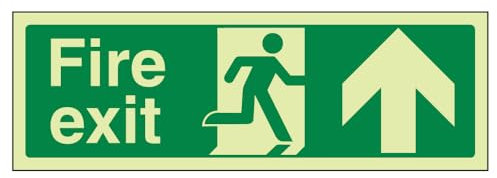 V Safety 14001AX-GS Glow In The Dark Fire Exit Arrow Up Sign - 300mm x 100mm - Self Adhesive Vinyl