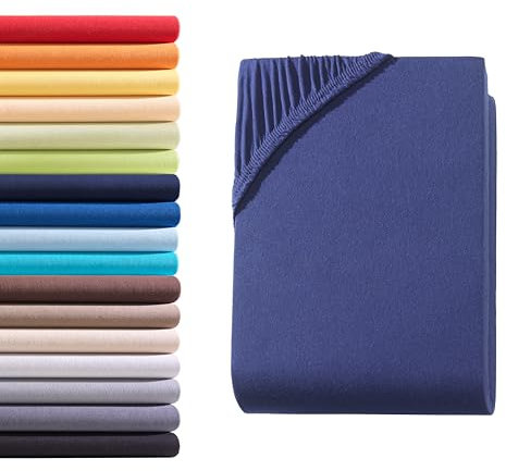 Hometex Premium Textiles Spannbettlaken Spannbetttuch 180-200 x 200 cm, Bettlaken Jersey aus 100% Baumwolle, Matratzen bis 23-25 cm, Oeko-TEX Made IN Green, Navy