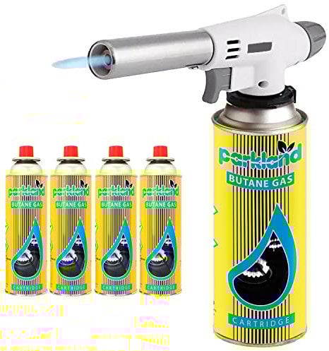 Bond Hardware® White Blow Torch Welding Iron Soldering Lighter Flame Gun Burner + Gas Refills (Gas Torch + 4 Refills)