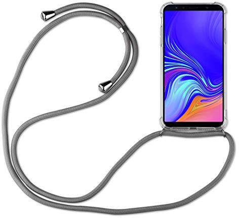 Hülle Kompatibel mit Samsung Galaxy A7 (2018) | Handykette Smartphone Halskette Hülle mit Band | Handyhülle mit Kordel zum Umhängen Kompatibel für Galaxy A7 (2018) | Grau