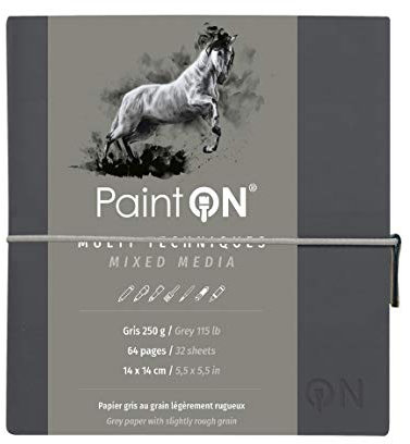 Clairefontaine 975433C - Skizzenbuch mit Fadenbindung, 64 Blatt Zeichenpapier PaintOn Grau 14x14 cm 250g, Gummizugverschluss, Softcover Grau