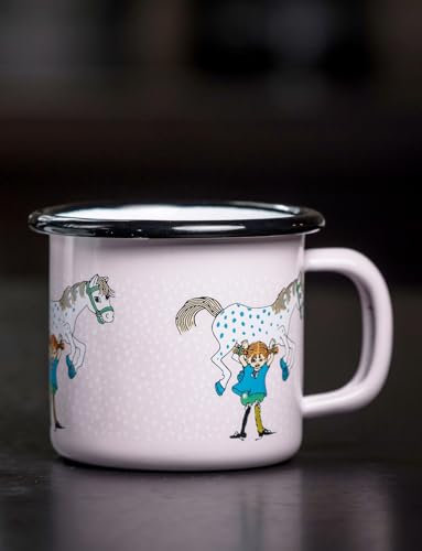 Muurla Pippi Longstocking Pippi and The Horse - Taza esmaltada de metal (150 ml)