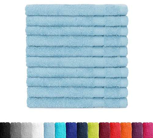 BaSaTex - Handtuch Set für Gäste 10er Pack - Frottee-Handtücher mit Aufhängeschlaufe aus weicher Baumwolle in 30x50cm - Waschtücher für Gäste Öko-Tex Made in Green Zertifiziert - Hellblau