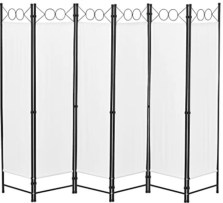 [en.casa] Paravent de Confidentialité à 6 Panneaux Séparateur de Pièce Élégant Brise-Vue pour Intérieur Extérieur Acier Polyester 171 x 240 cm Blanc