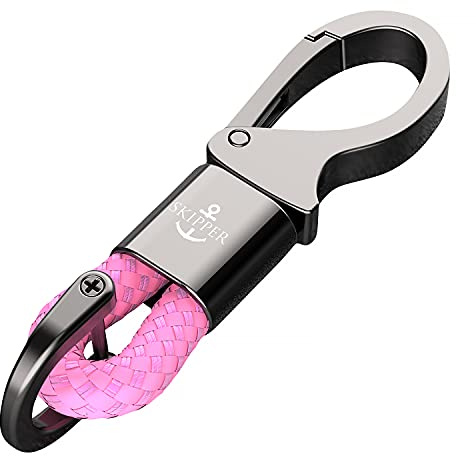 Skipper D-Clip Karabiner Schlüsselanhänger aus Leder Imitat Geschenk für Frau Mann Schwarz 8747 - Farbe Rosa