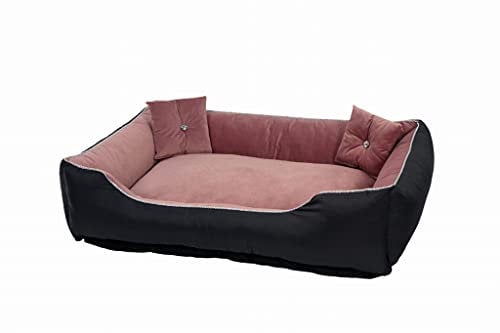 Luxus Hundesofa XL groß - Ergonomisch Hundeplatz mit Abnehmbar Bezug waschbar - Hunde Bett mit Boden Rutschfest - Hundebett mit hoher Rand - Hundekorb mit Wendekissen in Größe XL 110x80cm im Rosa