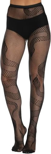 Buitifo Frauen Sexy Strumpfhosen Gemusterte Fischnetz Strümpfe Oberschenkel Hohe Strumpfhosen Leggings(snake,schwarz,M)